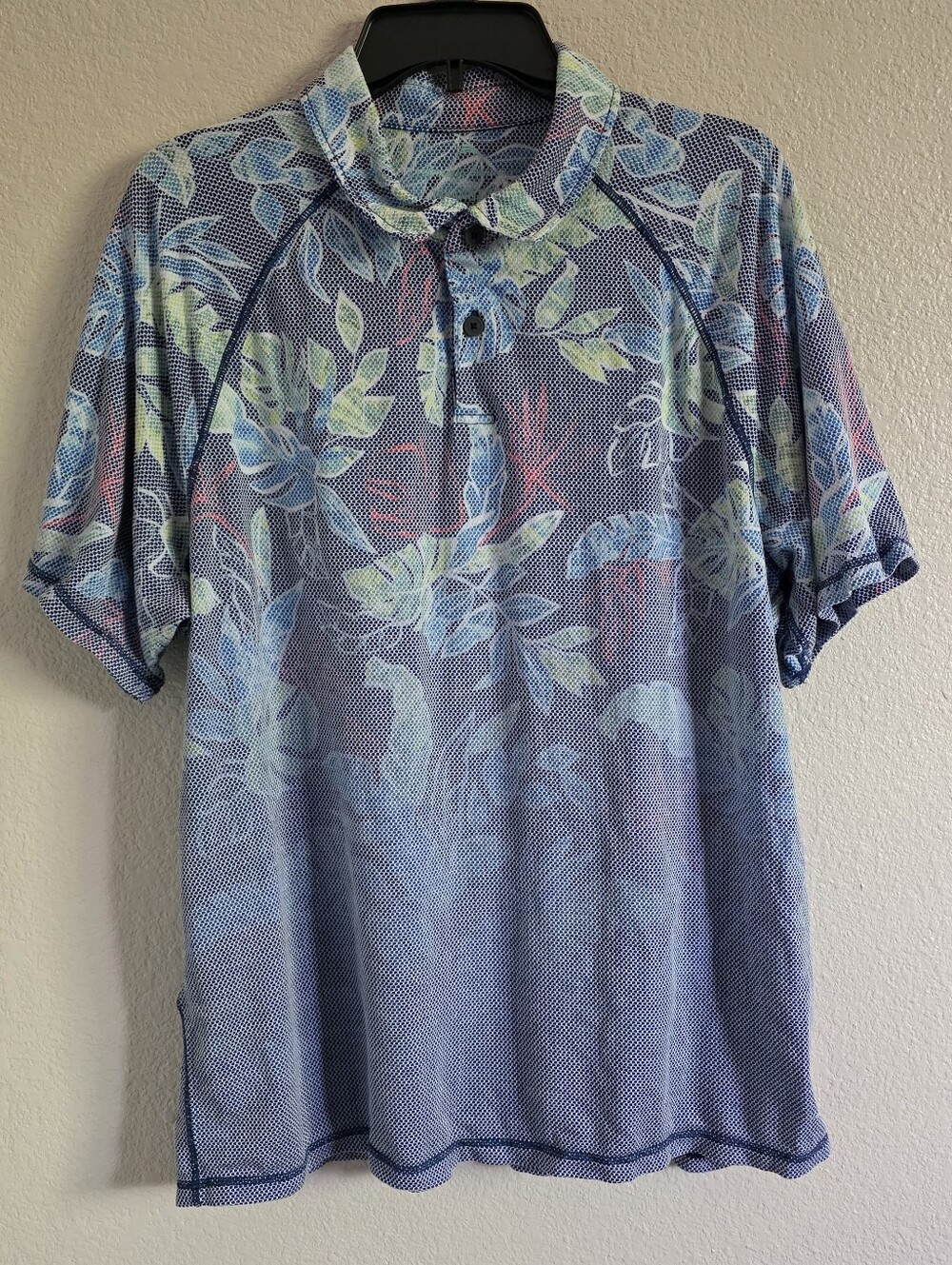 Tommy Bahama Island Zone - Blue Floral Short-Sleeve Polo with Pastel Leaves